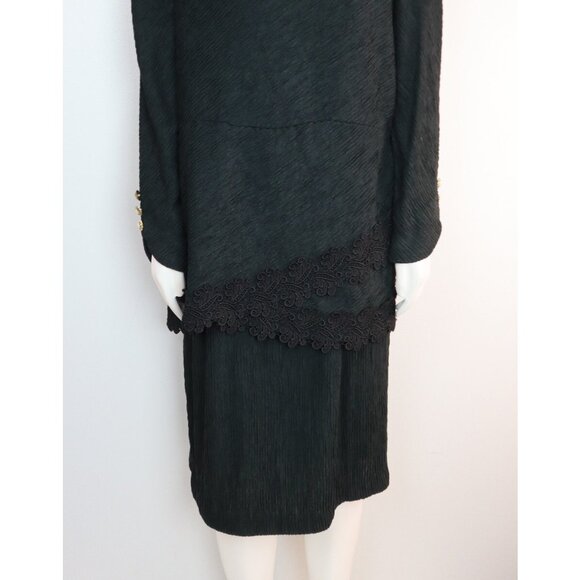 Robert Too Vintage 80s Women's Dress Size 10 Black Textured Long Sleeve - Picture 2 of 11